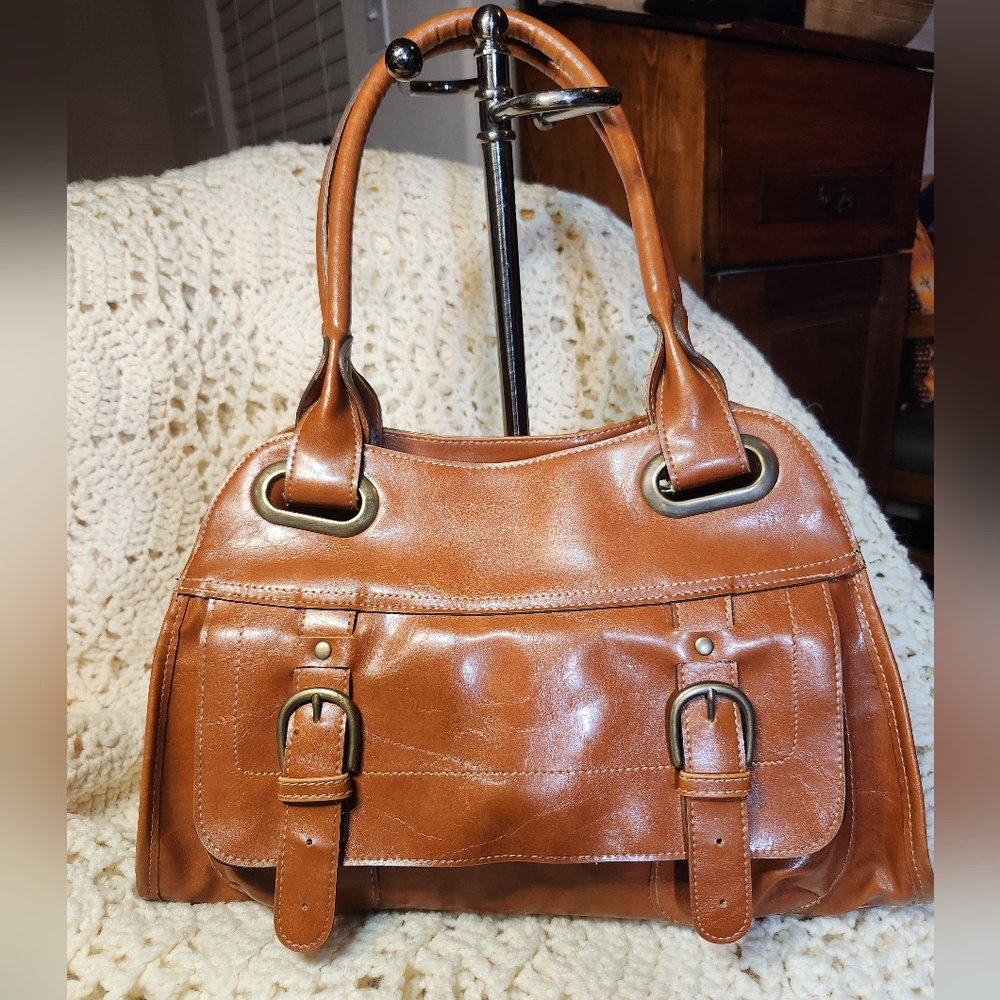 Not Leather Purse (possibly vegan) with brass details.
